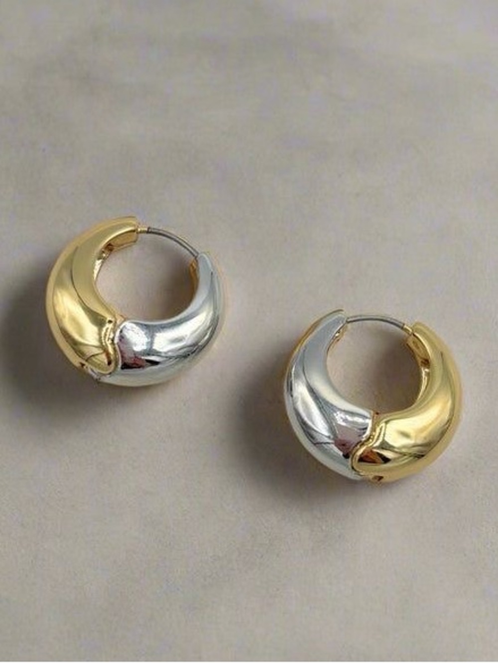 Mixed Metal Bold Huggie Earrings Two Tone Hoop Earrings